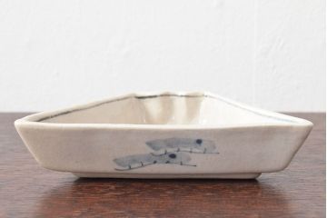 江戸期　古い　富士山型　染付皿5枚(鶴図、変形皿、和食器)(R-052579)