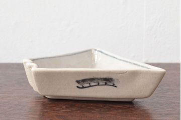 江戸期　古い　富士山型　染付皿5枚(鶴図、変形皿、和食器)(R-052579)