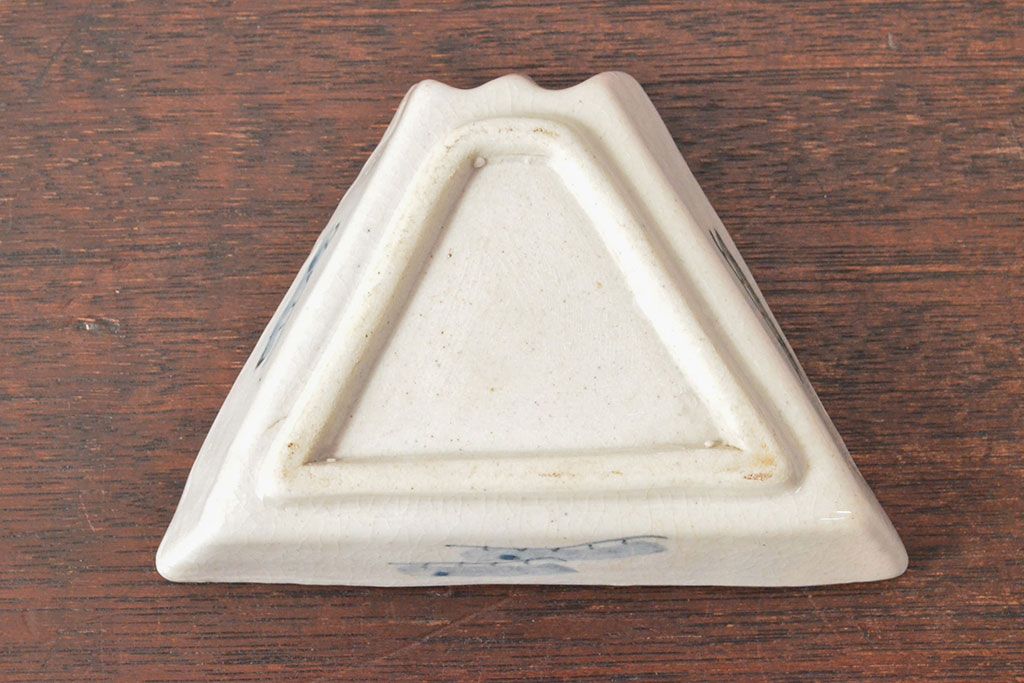江戸期　古い　富士山型　染付皿5枚(鶴図、変形皿、和食器)(R-052579)