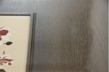 中古　特注品　永田良介商店　天板にはめ込まれた九谷陶板がかわいらしい、ガラス天板付きダイニングテーブル(コンソールテーブル)(R-052597)