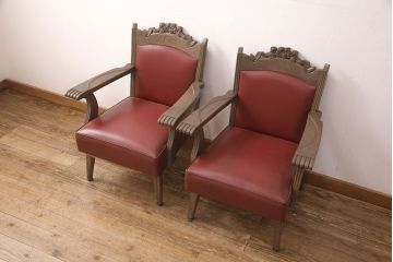 中古　神戸洋家具　伊藤家具　大人の落ち着いた雰囲気を醸し出す合皮1人掛けソファ2脚セット(アームチェア、ラウンジチェア、一人掛けソファ、バラ売り可能)(R-052608)