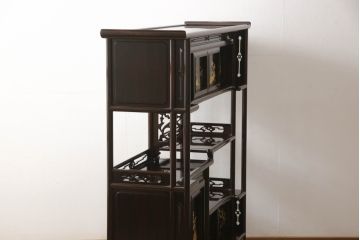 中古　国産工芸家具　林光琳 作　黒檀(コクタン)　品のある佇まいが美しい蒔絵飾り棚(収納棚、戸棚、茶タンス)(R-052614)