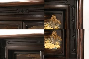 中古　国産工芸家具　林光琳 作　黒檀(コクタン)　品のある佇まいが美しい蒔絵飾り棚(収納棚、戸棚、茶タンス)(R-052614)