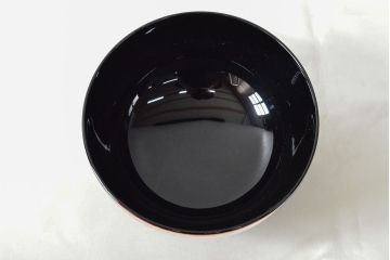 美品　輪島塗　平野漆器店　扇面蒔絵　木製雑煮椀5客(黒漆、お椀、漆器)(R-052617)
