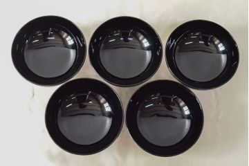 美品　輪島塗　朝楓作　秋草蒔絵　木製吸物椀5客(黒漆、お椀、漆器)(R-052618)