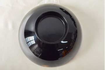 美品　輪島塗　平野漆器店　扇面蒔絵　木製吸物椀5客(黒漆、お椀、漆器)(R-052619)