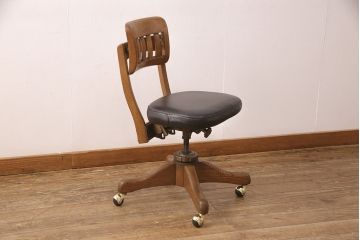 美品　アメリカビンテージ　W.H.GUNLOCKE CHAIR CO.(W.H.ガンロックチェア社)　ナラ材　洗練されたフォルムのデスクチェア(回転椅子、ヴィンテージ)(R-052623)