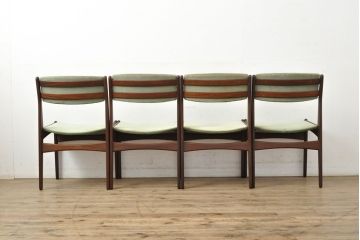 北欧ビンテージ　チーク材　シンプルな中に洗練された美しさが感じられるダイニングチェア4脚セット(椅子、ヴィンテージ)(R-052627)