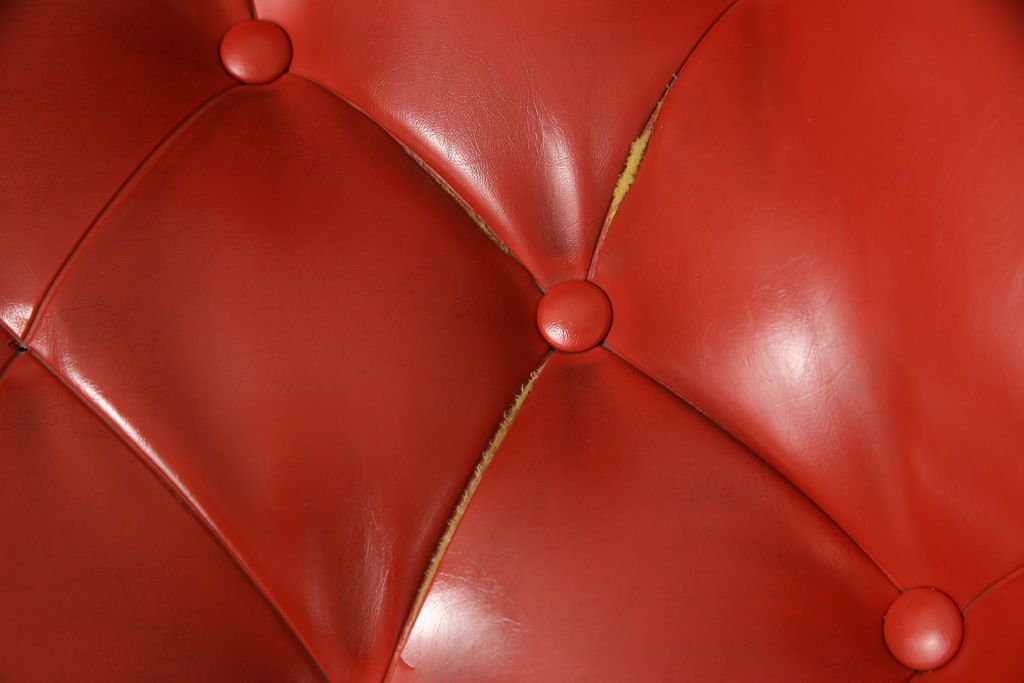 ジャンク品 合皮 富士ファニチア(富士ファニチュア、フジファニチュア、FUJI FURNITURE、富士ファニチャー) レトロな佇まいのオットマン付きラウンジチェア(1人掛けソファ、イス)(R-052628)