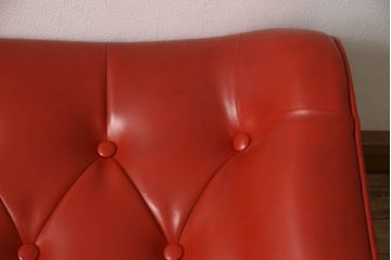 ジャンク品　合皮　富士ファニチア(富士ファニチュア、フジファニチュア、FUJI FURNITURE、富士ファニチャー)　レトロな佇まいのオットマン付きラウンジチェア(1人掛けソファ、イス)(R-052628)