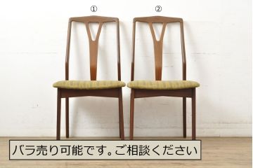 デンマークビンテージ　チーク材　洗練された佇まいが目を引くダイニングチェア2脚セット(イス、椅子、ヴィンテージ、北欧)(R-052635)