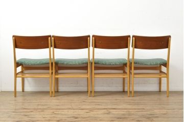 北欧ビンテージ　ビーチ材　ナチュラルなお部屋づくりにぴったりなダイニングチェア4脚セット(イス、椅子、ヴィンテージ)(R-052636)