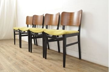 北欧ビンテージ　スタイリッシュなデザインが魅力的なダイニングチェア4脚セット(イス、椅子、ヴィンテージ)(R-052639)