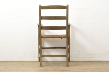 ビンテージ家具　北欧家具　エルム材　ペーパーコード　優しげで素朴な雰囲気が魅力のアームチェア(ダイニングチェア、ヴィンテージ)(R-052642)
