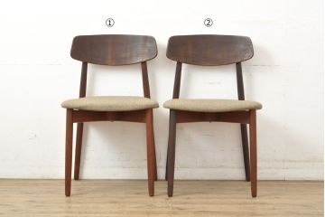 北欧ビンテージ　チーク材　シックな色合いが落ち着きのある空間づくりにぴったりなダイニングチェア2脚セット(イス、椅子、ヴィンテージ)(R-052643)