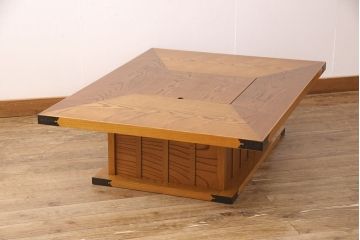 中古　超美品　ケヤキ材　上質な和の空間づくりにぴったりな関西火鉢(木製火鉢、長火鉢、囲炉裏、座卓)(R-052646)