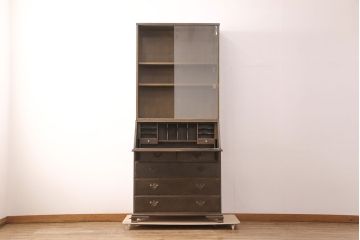 和製ビンテージ　maruni(マルニ木工)　クラシカルな佇まいが魅力的なビューローブックケース(収納棚、本箱、キャビネット、ワークデスク、ヴィンテージ、在宅用、在宅ワーク)(R-052661)