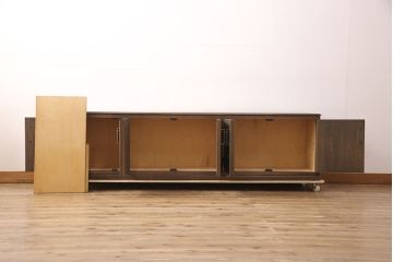 和製ビンテージ　永田良介商店　テレビ台にリメイク　幾何学模様のデザインが目を引くローボード(テレビ台、テレビボード、収納棚、吊り戸棚、ヴィンテージ)(R-052665)