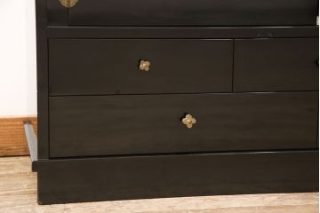中古　美品　民芸家具　輪島塗り　繊細な色づかいで描かれた二羽の鳥が美しい飾り棚(茶棚、収納棚、引き出し)(R-052674)