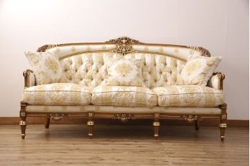 中古　極美品　フラテリ・オリッジ(FRATELLI ORIGGI)(旧マリオ・コルチャゴ)　ロココ調のデザインが上品な3人掛けソファ(定価約120万円)(三人掛けソファ)(R-052678)