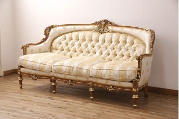 中古　極美品　フラテリ・オリッジ(FRATELLI ORIGGI)(旧マリオ・コルチャゴ)　ロココ調のデザインが上品な3人掛けソファ(定価約120万円)(三人掛けソファ)(R-052679)
