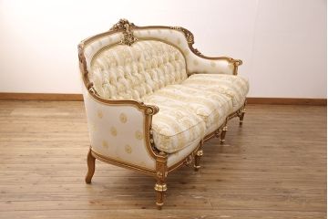 中古　極美品　フラテリ・オリッジ(FRATELLI ORIGGI)(旧マリオ・コルチャゴ)　ロココ調のデザインが上品な3人掛けソファ(定価約120万円)(三人掛けソファ)(R-052679)