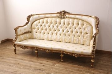 中古　極美品　フラテリ・オリッジ(FRATELLI ORIGGI)(旧マリオ・コルチャゴ)　ロココ調のデザインが上品な3人掛けソファ(定価約120万円)(三人掛けソファ)(R-052679)
