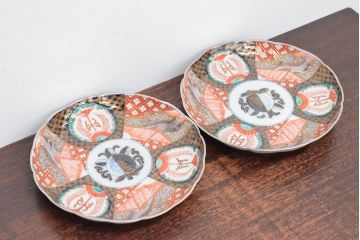 幕末〜明治　伊万里焼　色絵錦手　八寸皿2枚(和食器)(R-052680)