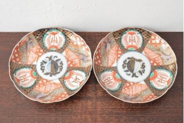 幕末〜明治　伊万里焼　色絵錦手　八寸皿2枚(和食器)(R-052680)