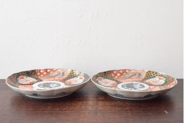 幕末〜明治　伊万里焼　色絵錦手　八寸皿2枚(和食器)(R-052681)