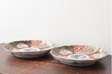 幕末〜明治　伊万里焼　色絵錦手　八寸皿2枚(和食器)(R-052681)