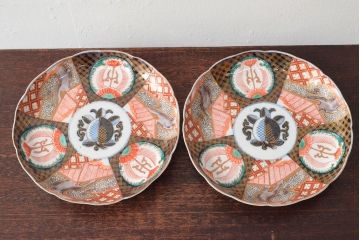 幕末〜明治　伊万里焼　色絵錦手　八寸皿2枚(和食器)(R-052682)