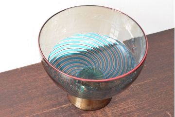 1988　イタリア　ベネチアングラス　コンポート(サラダボウル、作家物、サイン有、ムラノ、ヴェネチアンガラス)(R-052683)