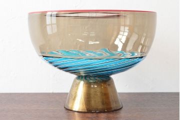 1988　イタリア　ベネチアングラス　コンポート(サラダボウル、作家物、サイン有、ムラノ、ヴェネチアンガラス)(R-052683)