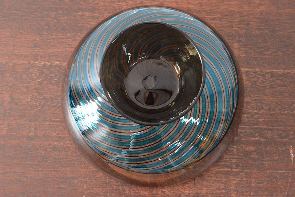 1988　イタリア　ベネチアングラス　コンポート(サラダボウル、作家物、サイン有、ムラノ、ヴェネチアンガラス)(R-052683)