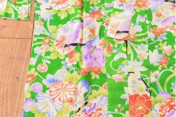 大正〜昭和初期　花模様　錦紗縮緬着物(古布、正絹)(R-052684)