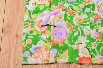 大正〜昭和初期　花模様　錦紗縮緬着物(古布、正絹)(R-052684)