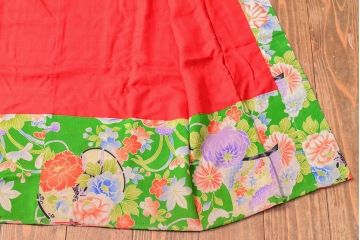 大正〜昭和初期　花模様　錦紗縮緬着物(古布、正絹)(R-052684)