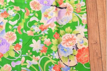 大正〜昭和初期　花模様　錦紗縮緬着物(古布、正絹)(R-052684)