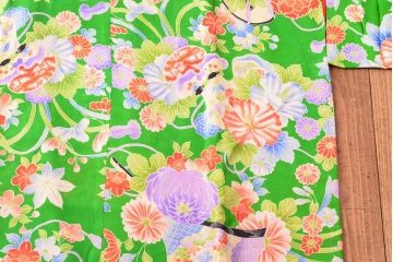 大正〜昭和初期　花模様　錦紗縮緬着物(古布、正絹)(R-052684)
