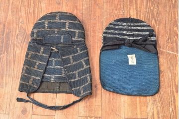 アンティーク　明治〜大正　古い　刺子頭巾2点(刺し子、藍染)(R-052685)