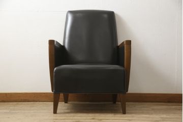 中古　超美品　AD CORE(エーディーコア)　NEO CLASSICO(ネオクラシコ)　本革とメープルの組み合わせがおしゃれなラウンジチェア(1人掛けソファ、1Pソファ、イージーチェア)(定価約27万円)(R-052688)