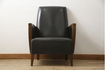 中古　超美品　AD CORE(エーディコア)　NEO CLASSICO(ネオクラシコ)　本革とメープルの組み合わせがおしゃれなラウンジチェア(1人掛けソファ、1Pソファ、イージーチェア)(定価約27万円)(R-052689)