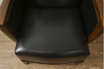 中古　超美品　AD CORE(エーディコア)　NEO CLASSICO(ネオクラシコ)　本革とメープルの組み合わせがおしゃれなラウンジチェア(1人掛けソファ、1Pソファ、イージーチェア)(定価約27万円)(R-052689)