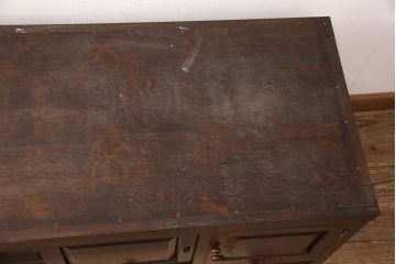 中古　松本民芸家具　ヒノキ天板・脚(台輪)付きリメイク　和モダンの空間づくりに活躍するローボード(テレビ台、テレビボード、リビングボード、収納棚)(R-052694)