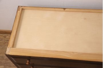 中古　松本民芸家具　ヒノキ天板・脚(台輪)付きリメイク　和モダンの空間づくりに活躍するローチェスト(引き出し、リビングボード、サイドチェスト)(R-052695)