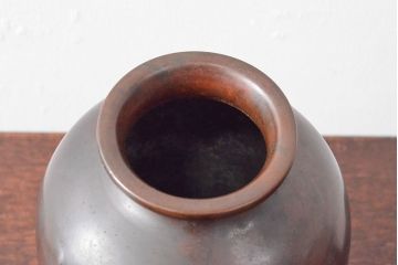 大正〜昭和初期　秋田石川班紫銅　花瓶(月雲に鳥、花器)(R-052699)