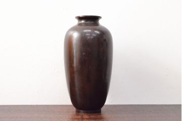 大正〜昭和初期　秋田石川班紫銅　花瓶(月雲に鳥、花器)(R-052699)