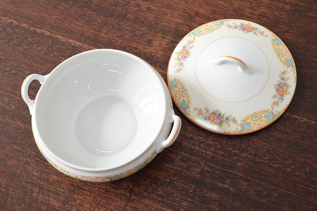 戦前　オールドノリタケ　Noritake　ティーポット・蓋物・皿など7点(ヤジロベー印、洋食器)(R-052701)