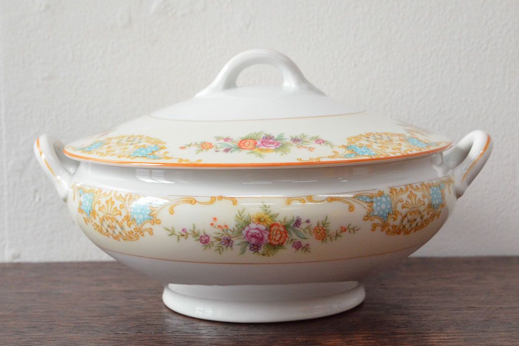 戦前　オールドノリタケ　Noritake　ティーポット・蓋物・皿など7点(ヤジロベー印、洋食器)(R-052701)